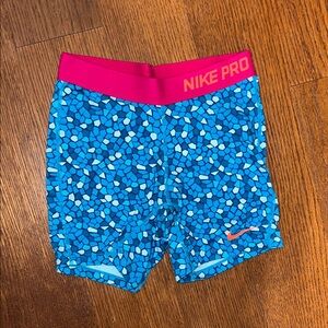 Nike Pro Mosaic Blue Shorts with Pink Waistband